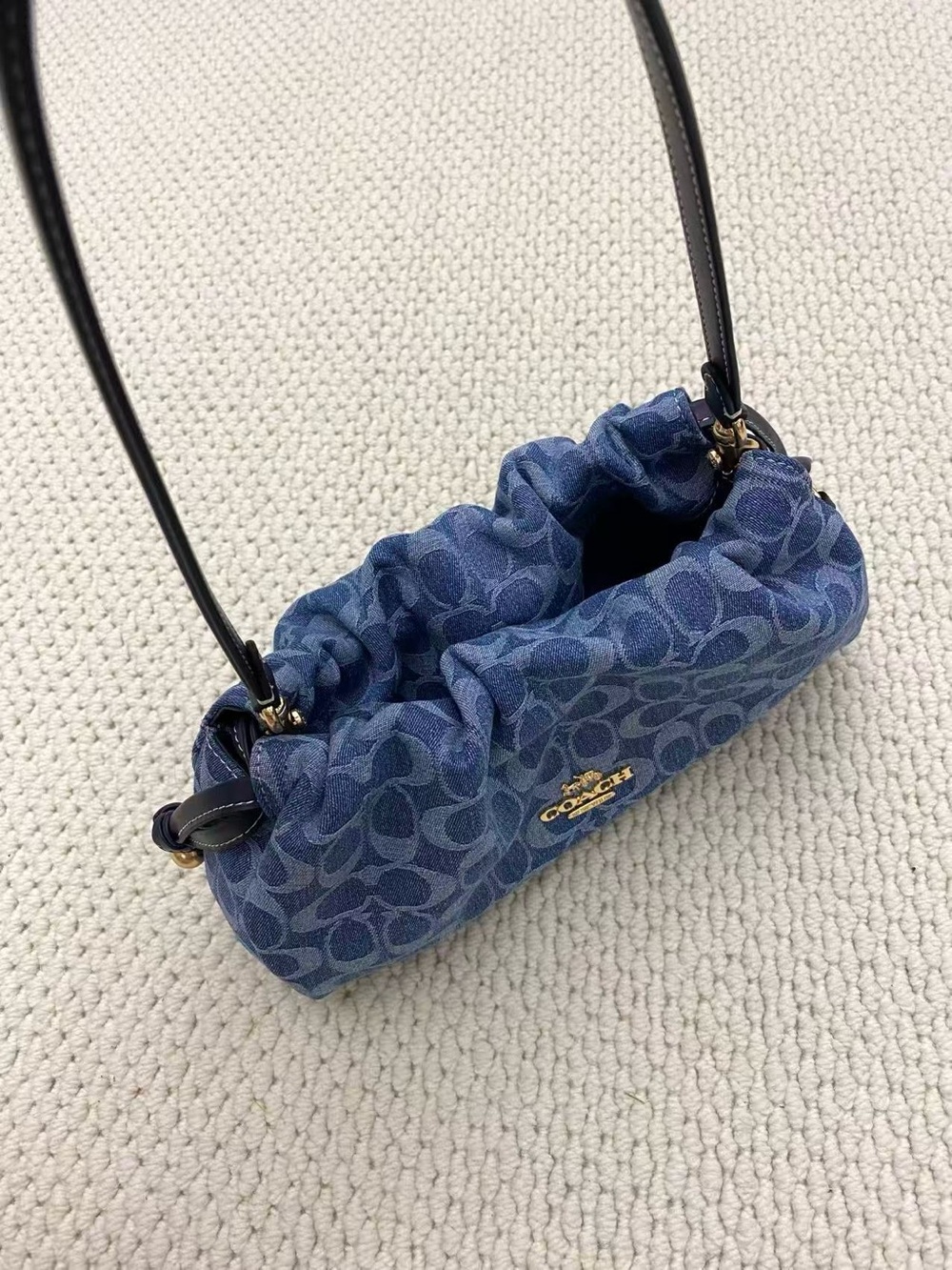 Coach Blue Signature Monogram Ruched Shoulder Bagel - Picture 6 of 6